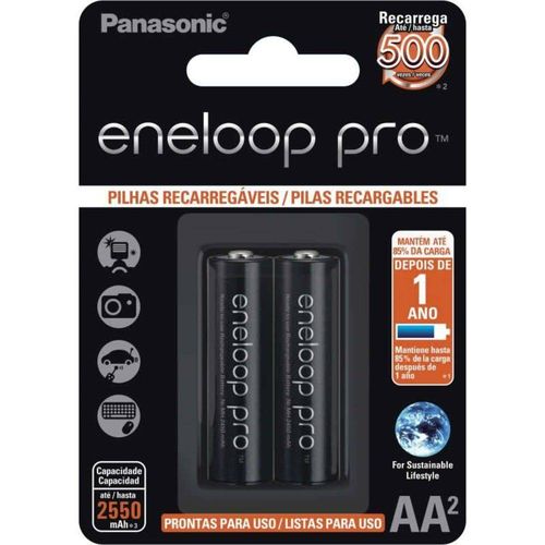 Pack com 2 Pilhas Recarregáveis Panasonic Eneloop Pro Ni/mh Tipo Aa 2550mah