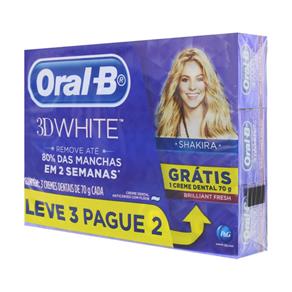 Pack Creme Dental ORAL-B 3D White Brilho Fresh 70g Cada Leve 3 Pague 2 Unidades
