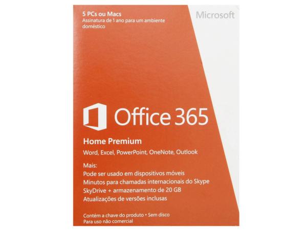 Pacote Office 365 Home Premium - Possui 5 Licenças e 1TB de Memória - Microsoft