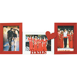Painel de Fotos Love (43x17x1cm) Branco com Vermelho para 3 Fotos - Kapos