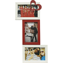 Painel de Fotos Love (42x22x1cm) Branco com Vermelho para 3 Fotos - Kapos