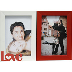 Painel de Fotos Love (25x17x1cm) Branco com Vermelho para 2 Fotos - Kapos