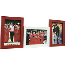Painel de Fotos Love (2x17x1cm) Branco com Vermelho para 3 Fotos - Kapos
