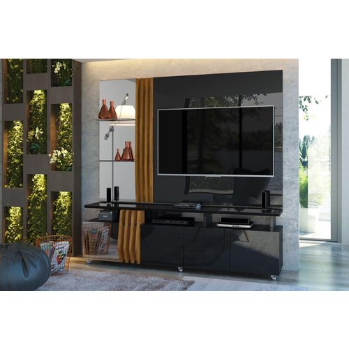 Painel Home Suspenso para Tv 55" Bello 100% Mdf Deseo Preto Brilho/ Demolição - Dj Móveis