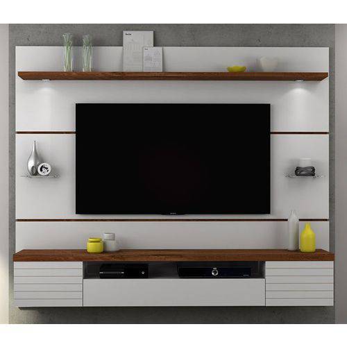 Painel Home Suspenso para Tv 55" Branco Brilho/rústico Malbec Estilo Dj Móveis