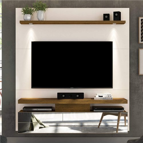 Painel para Tv Até 60 Polegadas com Led e Espelho 1 Porta Luce Dj Móveis Off White/Demolição