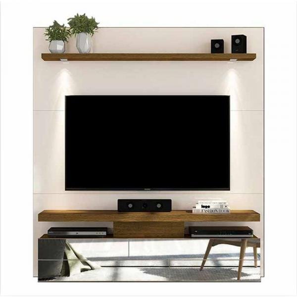 Painel para TV Até 60 Polegadas com LED e Espelho 1 Porta Luce DJ Móveis Off White/Demolição