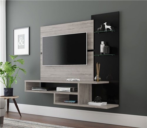 Painel para TV Quarto Vega Carvalho com Preto - MoveisAqui