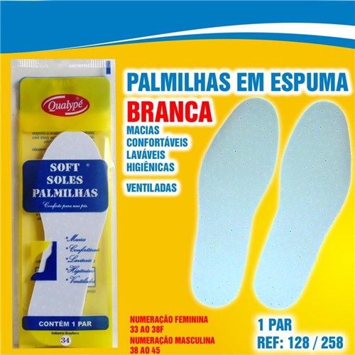 Palmilha Espuma para Ajuste do Calçado Qualypé Soft Solesbranco 33