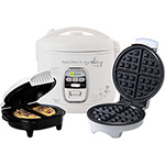 Panela de Arroz 10 Xícaras + Omeleteira + Waffle Branco Fun Kitchen 110V com 2 Anos de Garantia