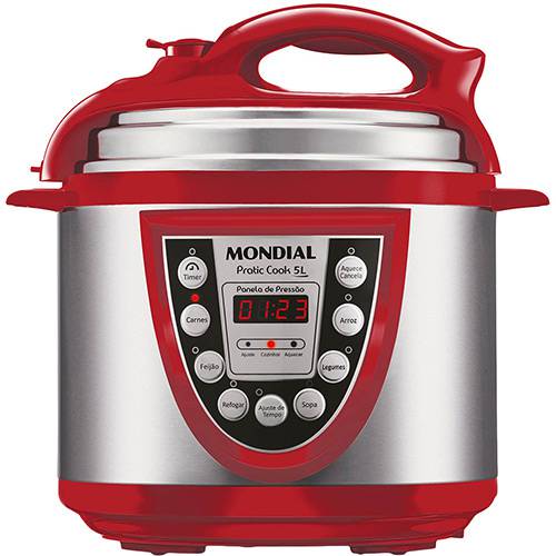 Panela Elétrica de Pressão Mondial Pratic Cook 5L Vermelho/Aço Inox