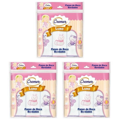 Pano de Boca Menina Rosa Cremer - Kit com 3 Pacotes