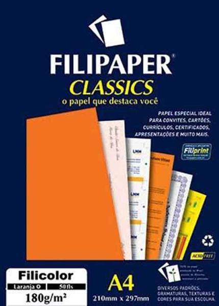 Papel A4 Filicolor 180g com 50 Folhas Laranja Filipaper - Filiperson