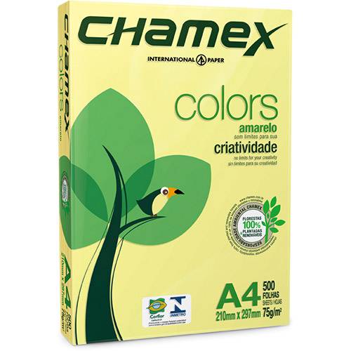 Papel Colors Amarelo A4 (21x29,7cm) - 500 Folhas - Chamex