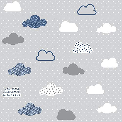 Papel de Parede Adesivo Nuvens Azul, Branco e Cinza