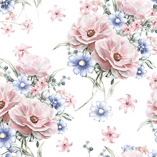 Papel de Parede de Flores Rosa e Azul 2,70x0,57m