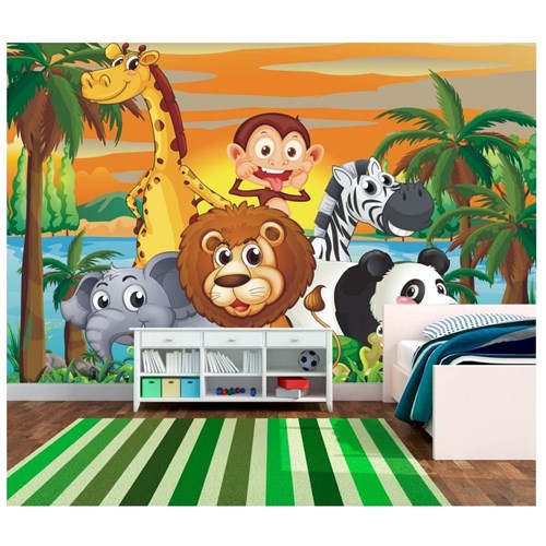 Papel De Parede Infantil Animais Safari Adesivo Zoo 3,00 X 2,10m Mural M27