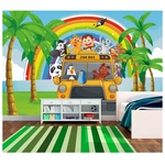 Papel De Parede Infantil Safari Zoo Adesivo 3,00 X 2,10m Mural Animais M47