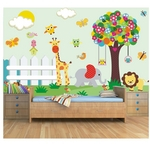Papel De Parede Infantil Zoo Safari Adesivo Animais 3,00 X 2,10m Mural M05