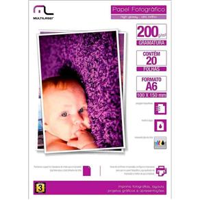 Papel Especial Photo Multilaser Paper A6 200G/M2 20 Folhas - PE010