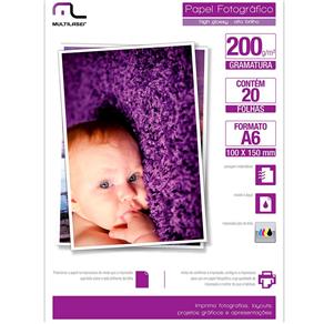 Papel Fotográfico Especial A6 200g/m2 com 20 Folhas PE010 - Multilaser