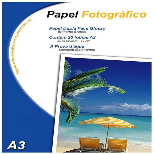 Papel Fotográfico Glossy Dupla Face A3 120g | Pacote 20 Folhas a Prova D?Água | Agera