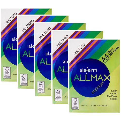 Papel Sulfite A4 Allmax 75 G 05 Pacotes 2500 Folhas