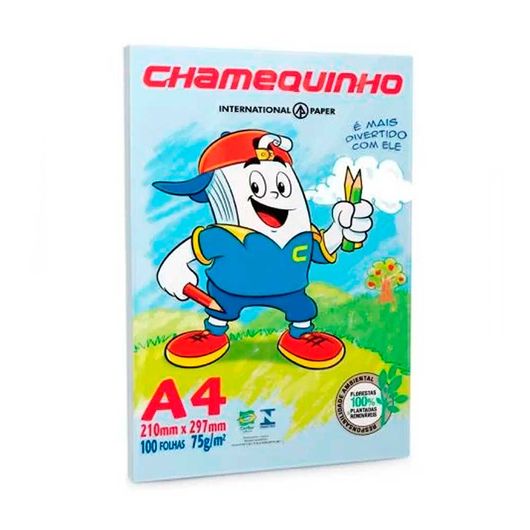 Papel Sulfite Chamequinho Azul 75g A4 100 Folhas -1 Pacote