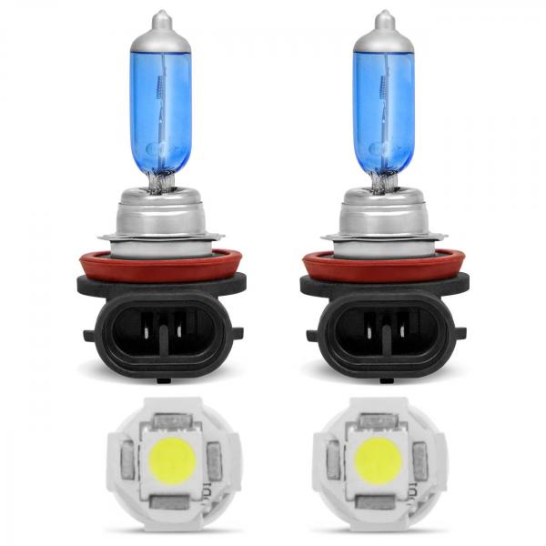Par Lâmpadas Super Branca H11 4200K Efeito Xenon + Par Lâmpadas Pingo T10 5 LEDs - Kit Iluminação