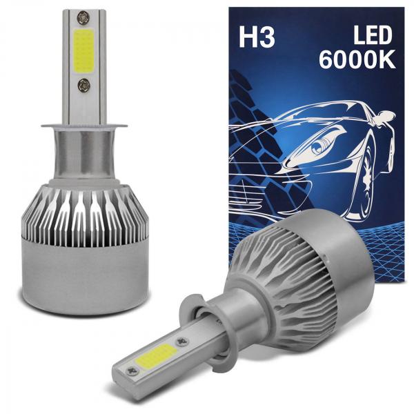 Par Lâmpadas Super LED 2D H3 6000K 12V e 24V 36W 4600LM Efeito Xênon Carro Moto Caminhão com Reator - Prime