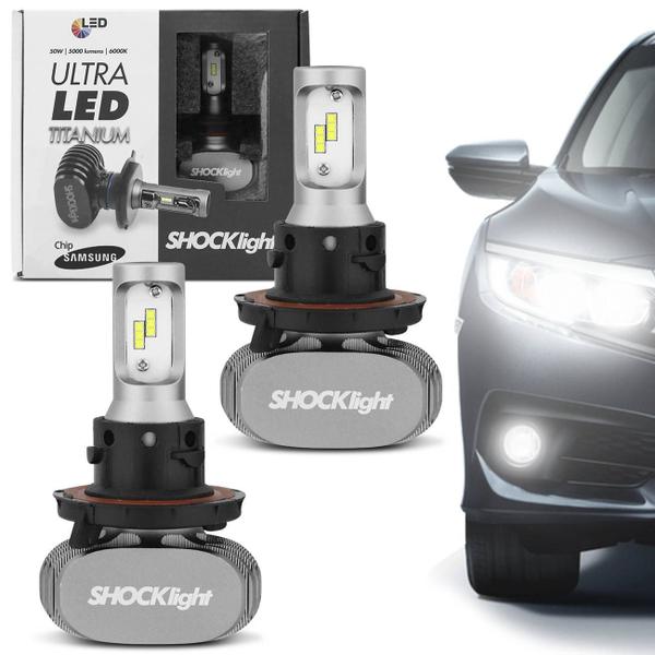 Par Lâmpadas Ultra LED H13 8500K 12V 50W 8000LM Efeito Xênon Aplicação Farol Carro com Reator - Shocklight