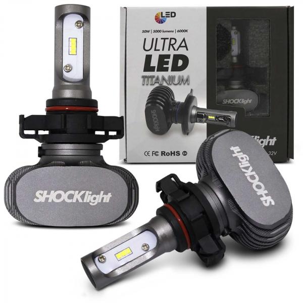 Par Lâmpadas Ultra LED H16 6000K 12V 50W 10000LM com Reator Efeito Xênon Aplicação Farol Carro - Shocklight