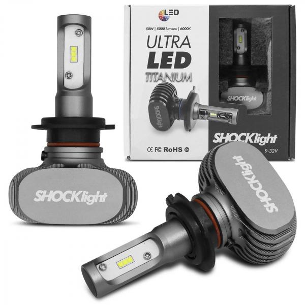Par Lâmpadas Ultra LED H7 6000K 10000LM com Reator Efeito Xênon Aplicação Farol Carro - Shocklight