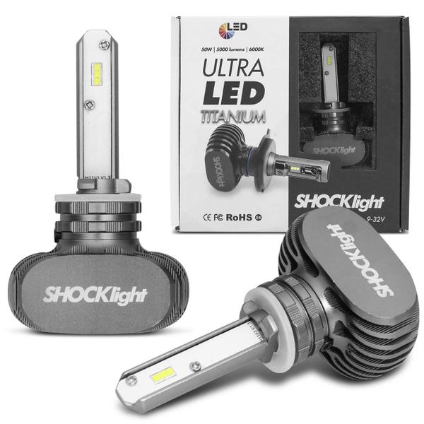 Par Lâmpadas Ultra LED H27 6000K 12V 50W 10000LM Efeito Xênon Aplicação Farol Carro com Reator - Shocklight