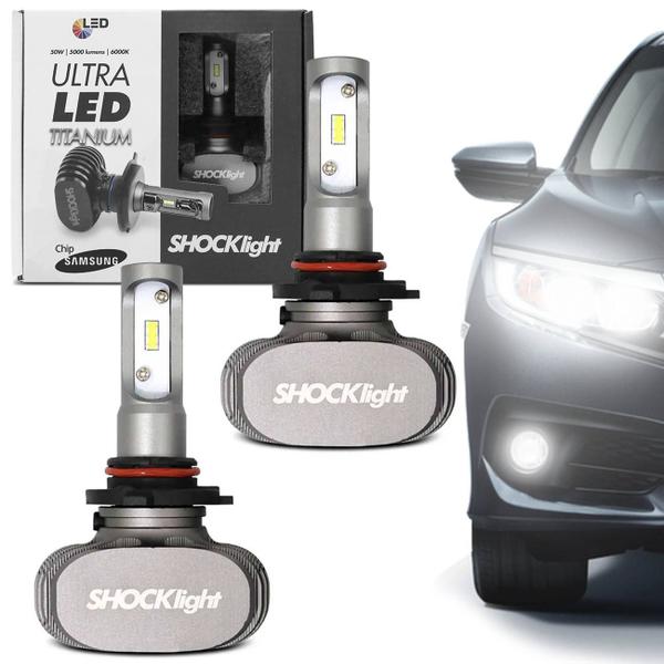 Par Lâmpadas Ultra LED HB3 9005 6000K 12V 50W 10000LM Efeito Xênon Aplicação Farol Carro com Reator - Shocklight