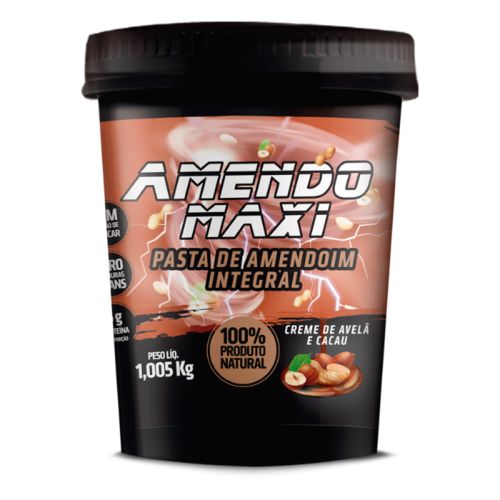 Pasta Integral de Amendoim Creme de Avelã e Cacau 1kg Amendomaxi