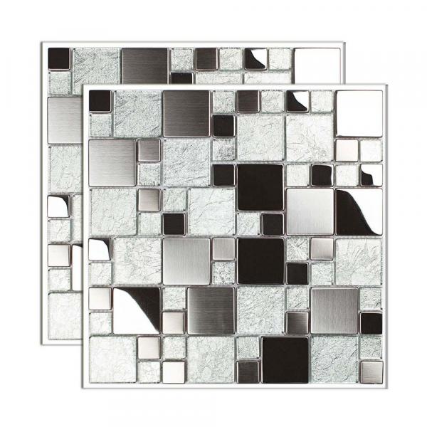 Pastilha de Aço Inox Placa 29,8x29,8cm Prata Glass Mosaic