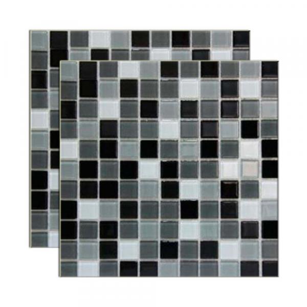 Pastilha de Vidro Miscelanea Placa 29,2x29,2cm Preto e Branco Glass Mosaic