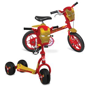 Patinete Clássico Bandeirante Homem de Ferro - Vermelho + Bicicleta Aro 12 Bandeirante Homem de Ferro - Vermelha