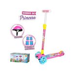 Patinete Infantil com Kit de Proteção Meninas Sonho das Princesas Luzes Nas Rodas 60kg Ajustáveis