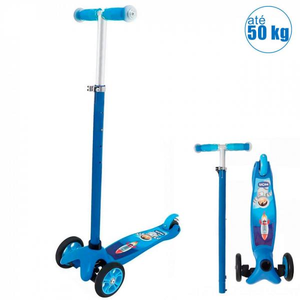 Patinete Triciclo Infantil com Freio 3 Rodas Ate 50 Kg Altura Regulavel Azul Mor