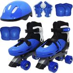 Patins Clássico Quad 4 Rodas Roller + Acessórios Masculino Azul Tam 33 34 35 36 Importway BW-017-AZ