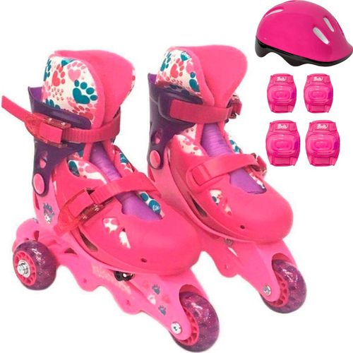 Patins Infantil Fun 03 Rodas com Acessórios de Proteção - Ajustável Tam. 29 a 32 - Barbie Pets
