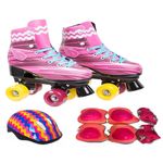 Patins Retrô Infantil 4 Rodas Tradicional Roller Rosa Cadarço + Kit Proteção - ShowRoller