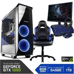 PC Gamer Completo Neologic NLI80950 Intel G4560 8GB (GeForce GTX 1050 2GB)1TB + Cadeira Gamer Blue