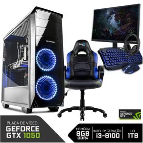 PC Gamer Completo Neologic NLI80951 Intel I3-8100 8GB (GeForce GTX 1050 2GB)1TB + Cadeira Gamer Blue