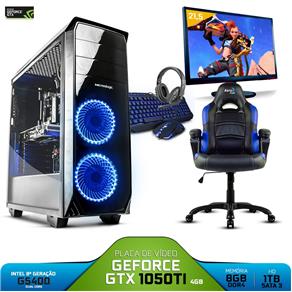 PC Gamer Completo Neologic NLI80967 Intel G5400 8GB (GeForce GTX 1050TI 4GB) 1TB + Cadeira Gamer Blue