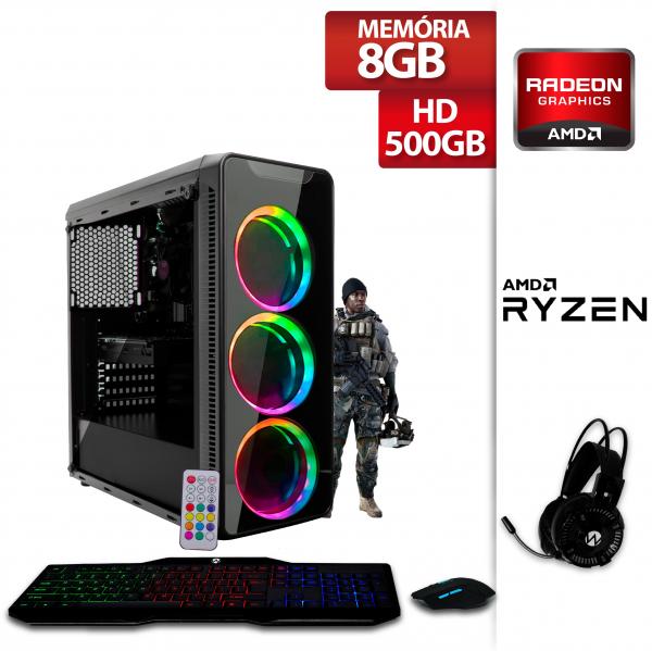PC Gamer EasyPC AMD Quad Core Ryzen 5 2400G 3.9ghz 8GB (Radeon Vega 11 Graphics ) 500GB Mouse Teclado Headset e Mousepad HDMI