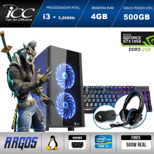Pc Gamer Icc Ag2341k Intel Core I3 3,2 Ghz 4gb 500gb Geforce Gtx 1050 2gb Ddr5 Kit Multimídia Hdmi Full HD