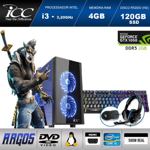 Pc Gamer Icc Ag2345c Intel Core I3 3,2 Ghz 4gb 120gb Ssd Geforce Gtx 1050 2gb Ddr5 Kit Multimídia Dvdrw Hdmi Full HD